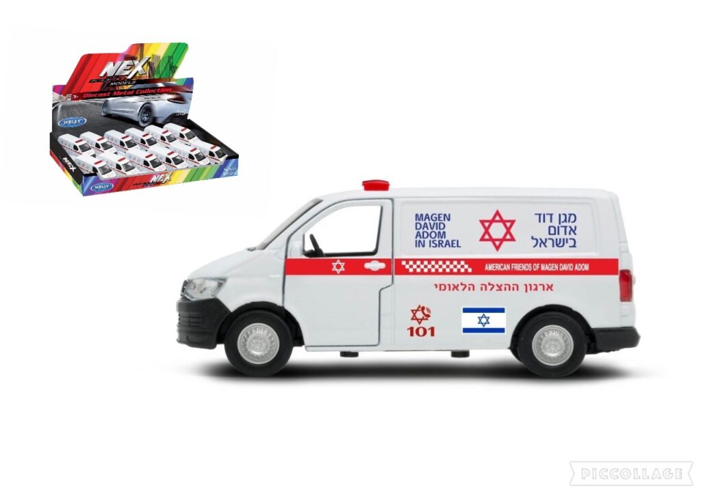 רכב אמבולנס מד"א בעברית – אדום לבן
